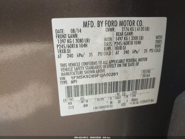 1FM5K8D89FGA50261 Ford 2015