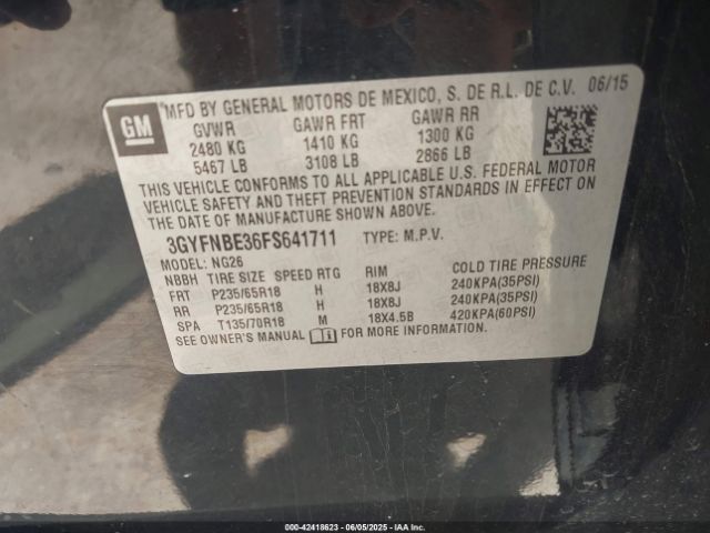 2015 CADILLAC SRX 3GYFNBE36FS641711 Photo 8