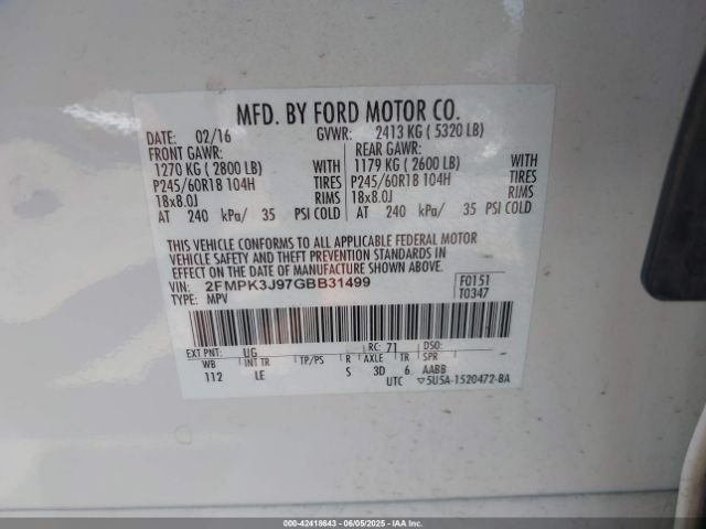 2FMPK3J97GBB31499 Ford EDGE SEL