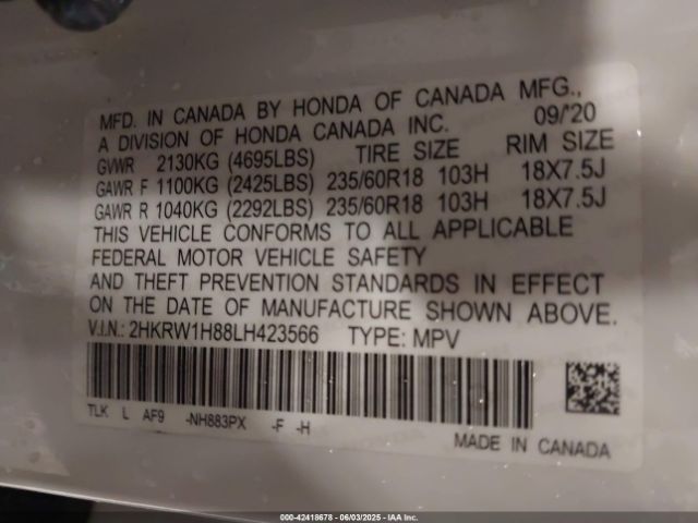 2020 HONDA CR-V 2HKRW1H88LH423566 Photo 8