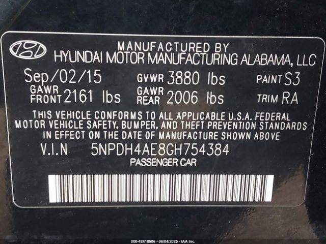 5NPDH4AE8GH754384 Hyundai ELANTRA SE
