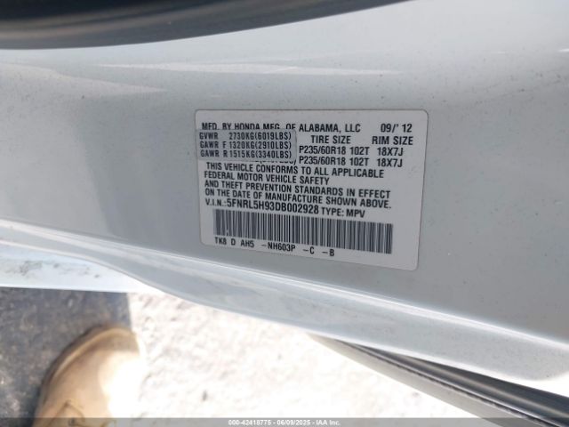 2013 HONDA ODYSSEY 5FNRL5H93DB002928 Photo 8