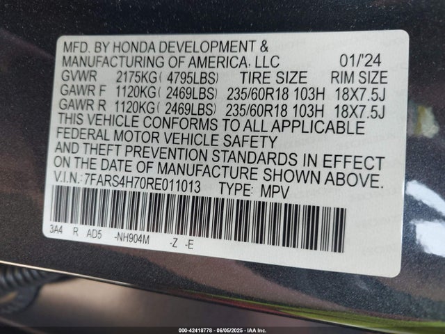 7FARS4H70RE011013 Honda l15be