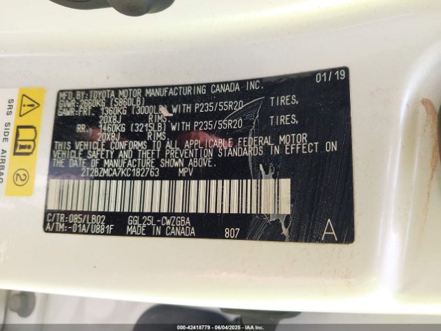 2T2BZMCA7KC182763 Lexus RX 350