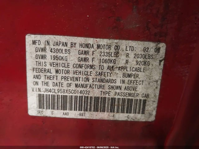 Продаж на аукціоні авто 2005 Acura Tsx, vin: JH4CL958X5C014032, номер лоту: 42418782