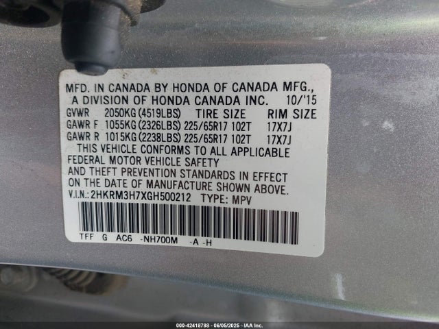 2HKRM3H7XGH500212 Honda k24w9