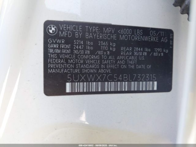 2011 BMW X3 5UXWX7C54BL732315 Photo 8