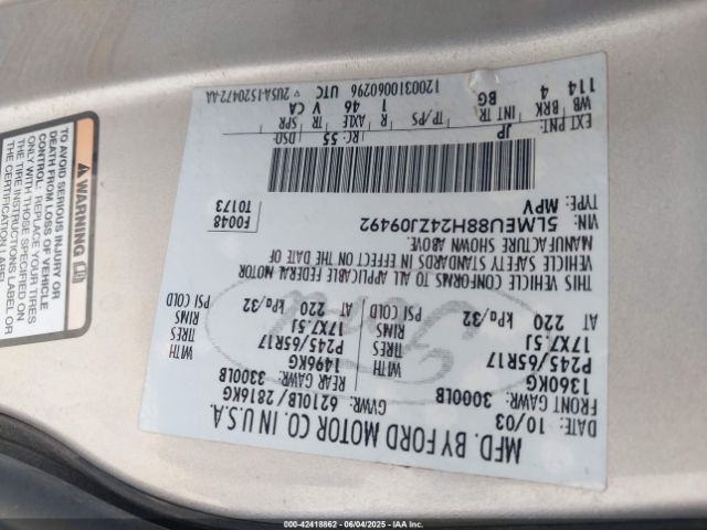 2004 LINCOLN AVIATOR 5LMEU88H24ZJ09492 Photo 8