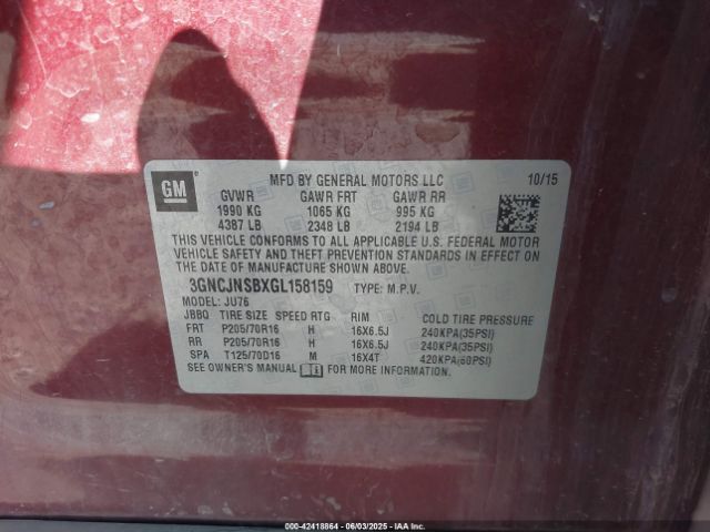3GNCJNSBXGL158159 Chevrolet TRAX LS