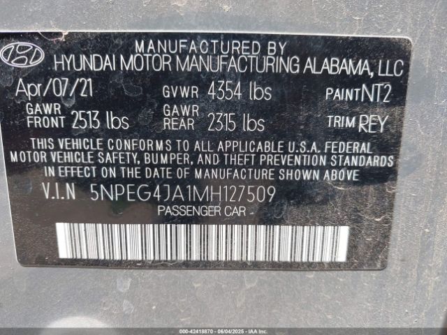 2021 HYUNDAI SONATA 5NPEG4JA1MH127509 Photo 8
