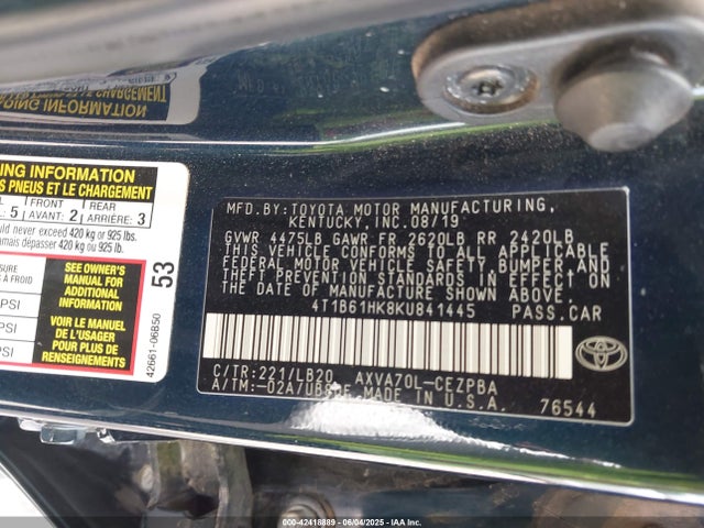 4T1B61HK8KU841445 Toyota a25a-fks