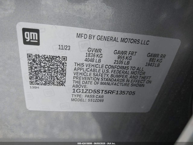 1G1ZD5ST5RF135705 Chevrolet Malibu Fwd 1lt