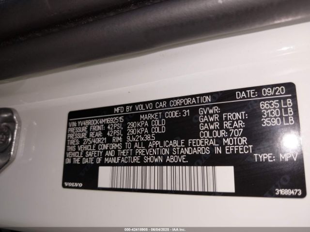 2021 VOLVO XC90 RECHARGE PLUG-IN HYBRID YV4BR0CK4M1692515 Photo 8