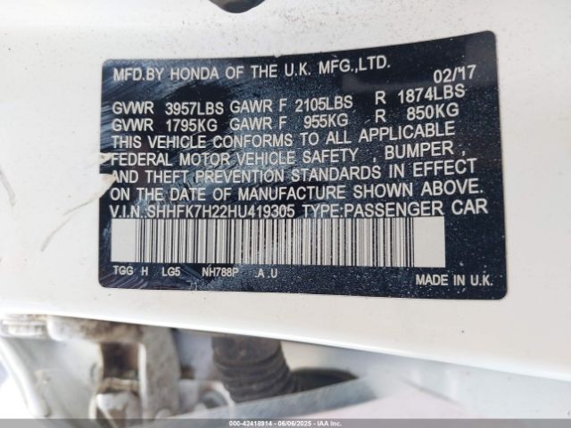 SHHFK7H22HU419305 Honda Civic Lx