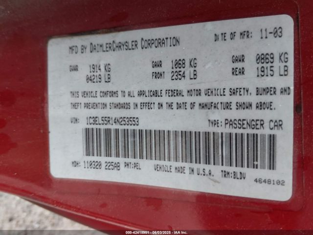 2004 CHRYSLER SEBRING 1C3EL55R14N253553 Photo 8