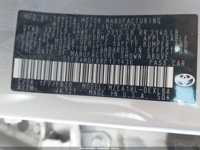 5YFB4MDE8RP121436 Toyota COROLLA LE