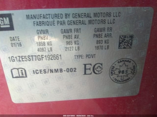 2016 CHEVROLET MALIBU 1G1ZE5ST7GF192661 Photo 8