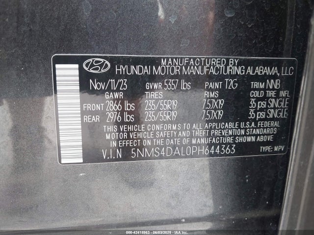 5NMS4DAL0PH644363 Hyundai Santa Fe Limited