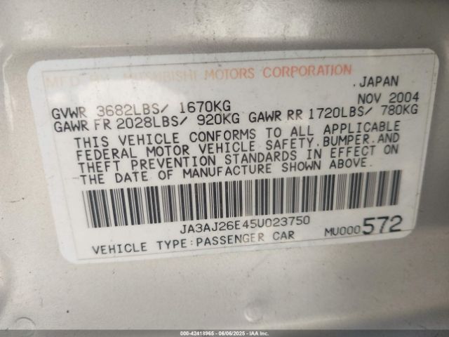 2005 MITSUBISHI LANCER JA3AJ26E45U023750 Photo 8