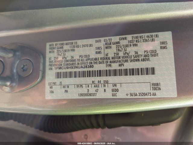 2022 FORD ESCAPE 1FMCU9H93NUA28380 Photo 8