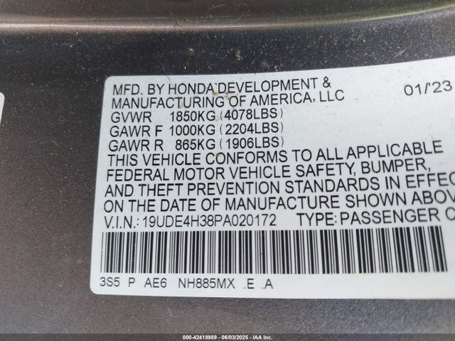 Aukcja sprzedaży 2023 Acura Integra A-spec, vin: 19UDE4H38PA020172, numer aukcji: 42418989