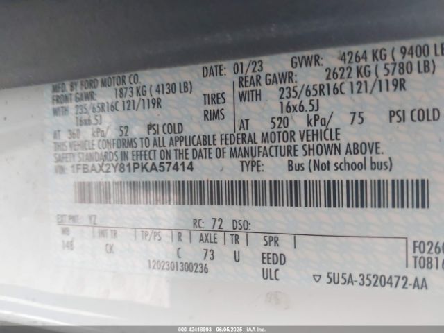 1FBAX2Y81PKA57414 Ford Transit-350 Passenger Van Xlt