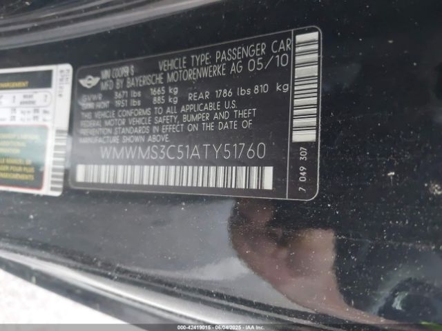 2010 MINI COOPER S WMWMS3C51ATY51760 Photo 8
