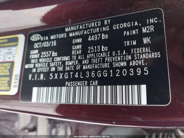 5XXGT4L36GG120395 KIA Optima Lx