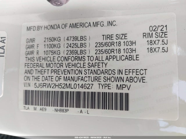 Honda Cr-v Awd Ex 2021 5J6RW2H52ML014627 Image 9