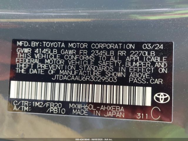 JTDACAAU6R3029503 Toyota Prius Le