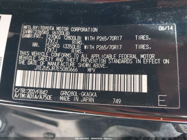 2014 TOYOTA 4RUNNER JTEZU5JR7E5080666 Photo 8