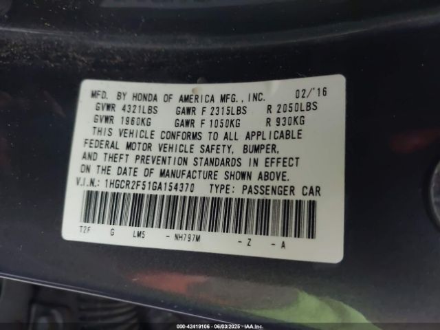 1HGCR2F51GA154370 Honda Accord Sport