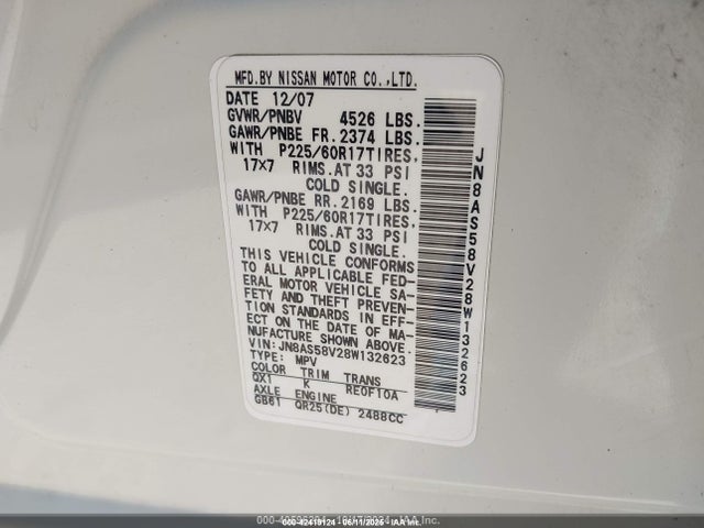 2008 Nissan Rogue Sl მანქანა იყიდება აუქციონზე, vin: JN8AS58V28W132623, აუქციონის ნომერი: 42419124