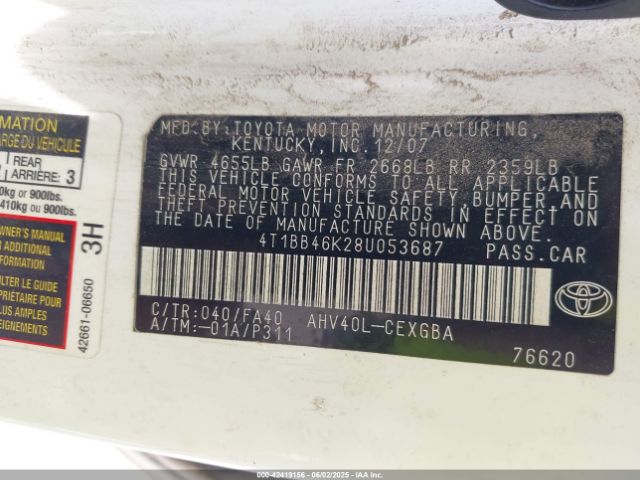 2008 TOYOTA CAMRY HYBRID 4T1BB46K28U053687 Photo 8