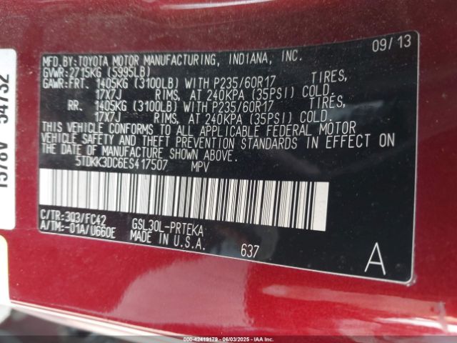5TDKK3DC6ES417507 Toyota Sienna Le V6 8 Passenger