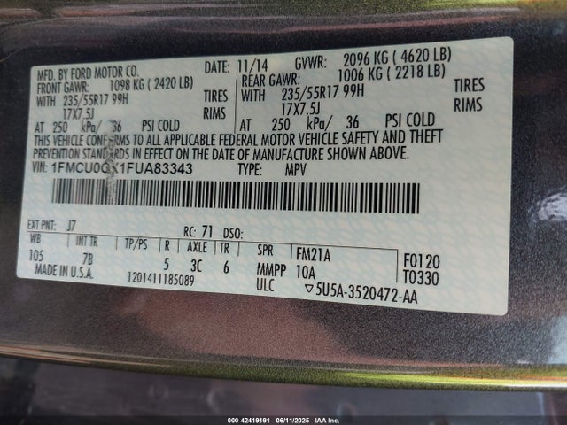 1FMCU0GX1FUA83343 Ford 2015