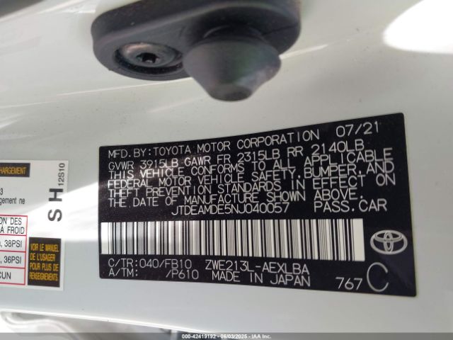 JTDEAMDE5NJ040057 Toyota 2zr-fxe, 1nm