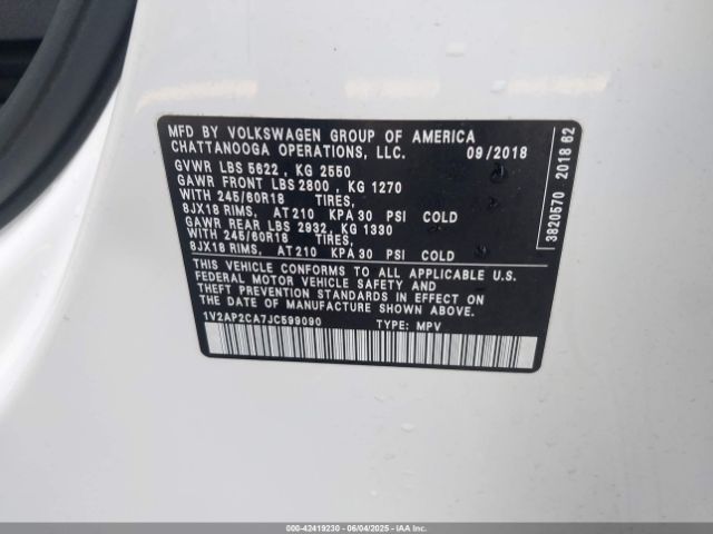 2018 VOLKSWAGEN ATLAS 1V2AP2CA7JC599090 Photo 8