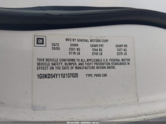 2001 CADILLAC DEVILLE 1G6KD54Y11U137620 Photo 8