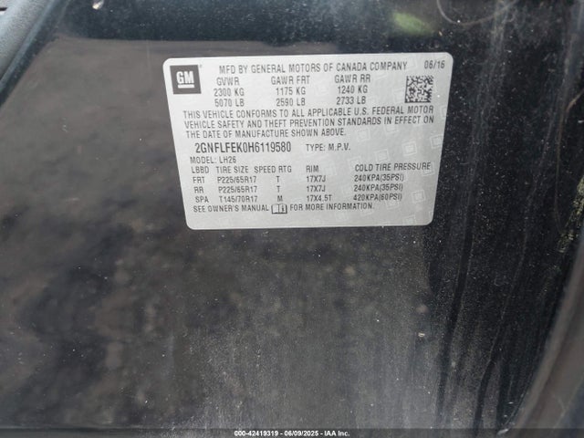 2GNFLFEK0H6119580 Chevrolet lea - sidi: spark ignited direct injection, e85 max, alum