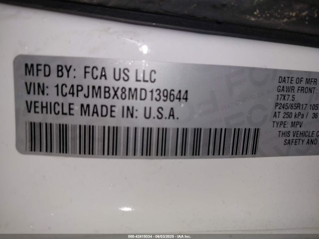 2021 JEEP CHEROKEE 1C4PJMBX8MD139644 Photo 8