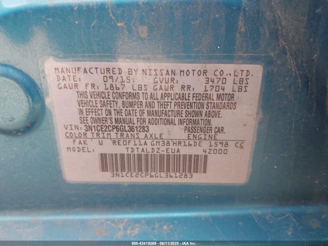 Nissan Versa Note S (sr)/s Plus/sl/sr/sv 2016 3N1CE2CP6GL361283 Image 9