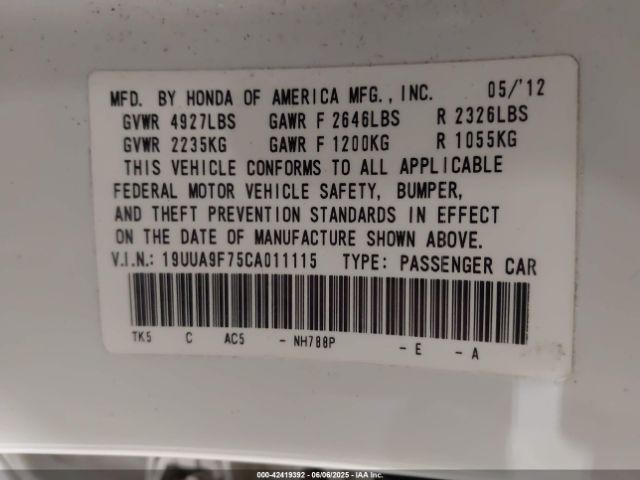 2012 ACURA TL 19UUA9F75CA011115 Photo 8