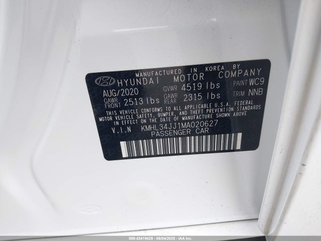 KMHL34JJ1MA020627 Hyundai gdi nu pe + hev