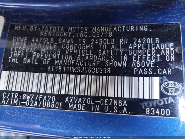 4T1B11HK5JU636338 Toyota a25a-fks