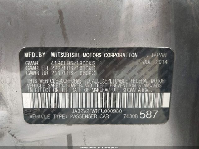 2015 MITSUBISHI LANCER JA32V2FW1FU000980 Photo 8