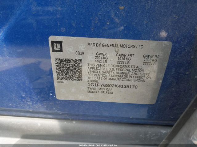 1G1FY6S02K4135178 Chevrolet BOLT EV LT