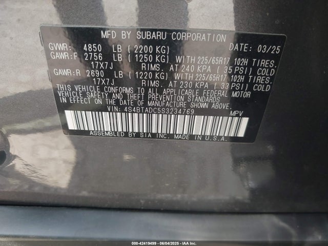 Subaru na, u5 2025 4S4BTADC5S3234769 Image 9