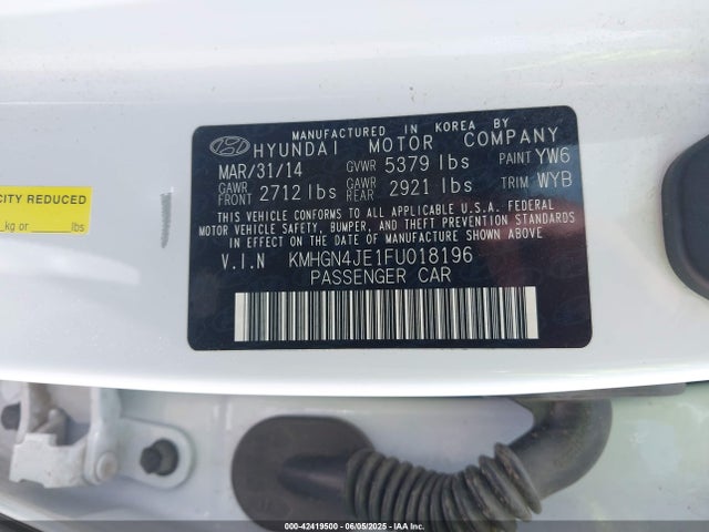 KMHGN4JE1FU018196 Hyundai gasoline 3.8 dohc mpi lambda