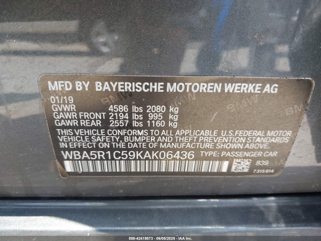 WBA5R1C59KAK06436 BMW 2019